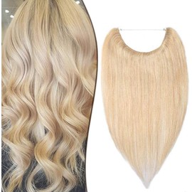 SEGO One Piece Secret Wire in Real Human Hair Extensions [#24 Natural Blonde] 100% Remy No Clip in Hairpieces for Women Straight Invisible, 18 Inch (65 g)