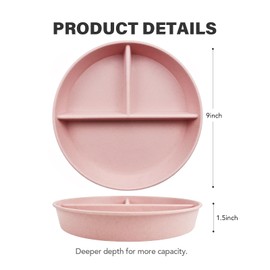 greenandlife 9 Inch 4PCS Divided Plates with Lids, Portion Control Plates for Kids Adults, Dishwasher Microwave Safe Compartment Plates, Unbreakable Lightweight Reusable Wheat Straw Plates, INS