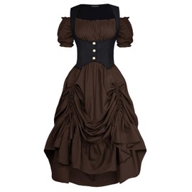 Renaissance Dress Ren Faire Costume Steampunk Vintage Pirate Dress woth Corset Brown S