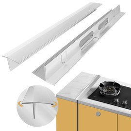 Stainless Steel Stove Gap Cover 2 Packs, 13.8"~27.6" Adjustable Kitchen Stove Counter Gap Cover for Level Surface, Heat Resistant Cooktop Trim Kit, Easy to Clear Stove Guard (Silver)