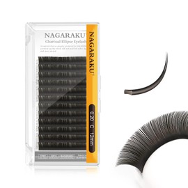 NAGARAKU Double Tips Flat Ellipse Eyelash Extensions Supplies 0.20 C curl 12mm Natural Charcoal Color Faux Mink Super Soft Split Tips Lash Individual Lashes