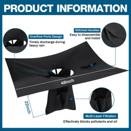 VIHOSE 1 Pack Storm Drain Filter 48" x 48" x 22" Catch Basin Insert Witches Hat Storm Drain Cover Oil and Sediment Guard with 4 Straps for Parking Lot Street Construction Site Industrial Plant