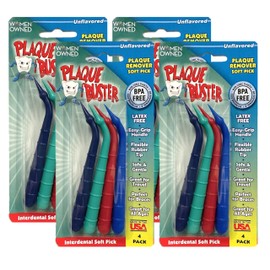 Plaque Buster (Pack of 4 Gum Stimulator & Plaque Remover, Made in USA, Great for Oral Health and Healthy Gums, Multi-Colored (4 Picks per Pack)