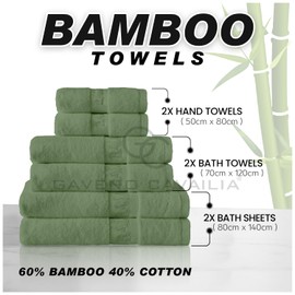 GC GAVENO CAVAILIA Large Bath Towel Bamboo Towels 2 Pack (70x120cm) - Highly Absorbent Quick Dry Towels (40% Cotton, 60% Bamboo) - Washable Bathroom Towel Green - 500 GSM