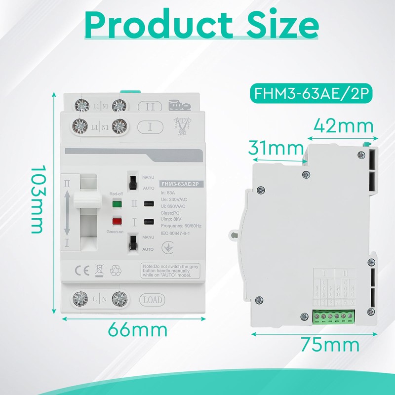 CPROSP Automatic Transfer Switch DIN 220V 63A 2P, Emergency Power