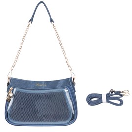 YUYAKESHI Pain Bag, Transparent Window, PU Handbag, Showing Bag, Shoulder Bag, Pain Mat Included, For Can Badges, Waterproof, Pain Bag, Smaller, Deco Bag, 10.2 x 6.3 inches (26 x 16 cm), 2-Way, blue