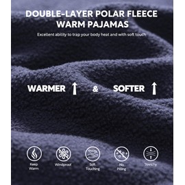 DAVID ARCHY Men's Polar Fleece Pajamas Set Henley Collar Warm Sleepwear Comfy Soft Loungewear Pjs Winter Pajama for Men (L, Navy Blue)