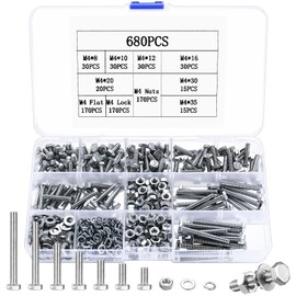 680 Piece M4 Screws Set, Hex Screws Nuts Set, Threaded Screws with Nuts with Spring Washers & Washers Set, Machine Screws Assortment, Metric Screws and Nuts Set (M4)