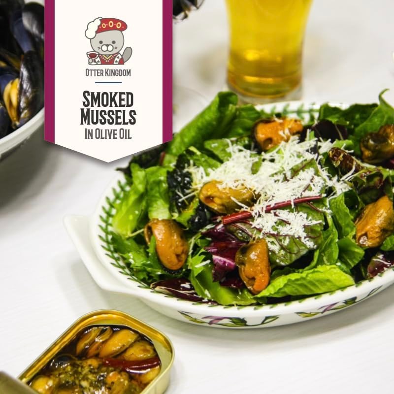 Otter Kingdom Smoked Mussels in Olive Oil, 3-Ounce Cans (Pack
