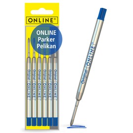 Online ONLINE Schreibgeräte 6 Kugelschreiberminen blau, G2-Format Strichstärke medium, passend für: Parker, Pelikan, Faber-Castell etc, extrem hochwertig & langlebig, Standard Kugelschreiber Minen