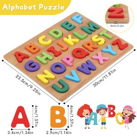 Alphabet Puzzle, Wooden Puzzles for Toddlers 3 4 5 Year Old, ABC Letter Puzzle, Educational Learning Toys for Kids Girls Boys Preschool Activities