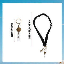 Stretchy Scrunchie Lanyard for ID Badges, Polyester Elastic Teacher Lanyard with Stainless Steel Retractable Buckle for ID Card Work Badges and Door Access Card (Black)