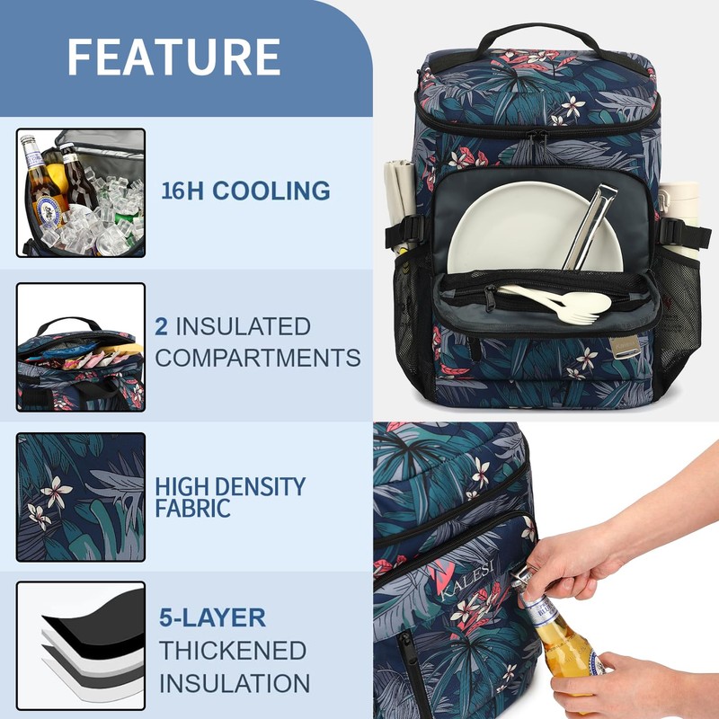 Kalesi Cooler Backpack 36 Cans Lightweight Insulated Leak-Proof Travel Camping