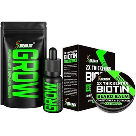 Beard Growth Kit w/GROW Beard Growth Oil for Men + 2X Thickening Biotin Beard Balm/Beard Care & Beard Conditioner (Beard Kit for Facial Hair Growth)