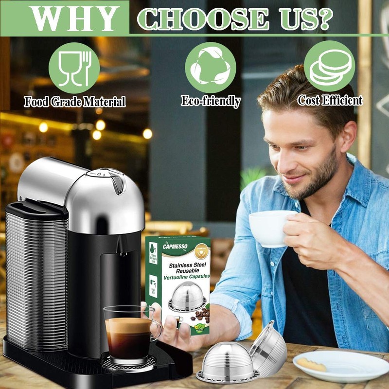 CAPMESSO Coffee Capsule, Reusable Vertuoline Pod Refillable Vertuo Capsules Stainless