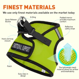 Dogline Boston Step in Mesh Dog Harness with Emotional Support Patch No Choke Pet Vest Soft Gentle Padded Chest Halter for Puppies Small Medium and Large Dogs 18 to 21 inches Girth Lime Green
