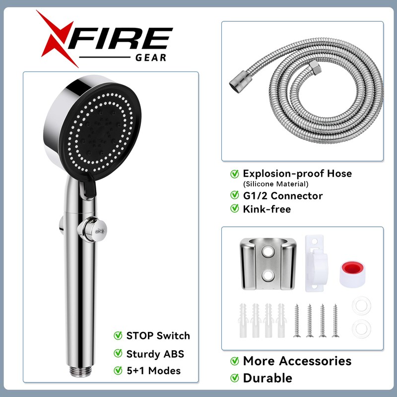RV Shower Head with Hose, 5+1 Mode High Pressure Replacement