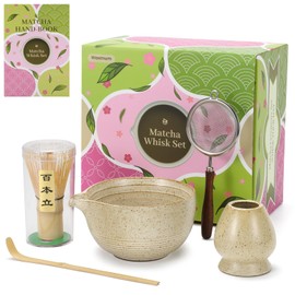 Matcha Whisk Set - Match Bowl with Spout and Whisk, 14 OZ, Matcha Scoop, Matcha Whisk and Holder, Matcha Sifter - 5pc Perfect Matcha Kit for Matcha Tea Ceremony (Mottled vintage）