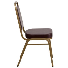 Flash Furniture HF1AGBN Trapezoidal-Back Stacking Banquet Chair, Brown Vinyl 2.5 Seat, Gold