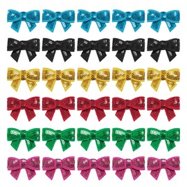 30 PCS Mini Bow Sequin, Colorful Bow Iron on Patches, Iron on Bow Patches for Clothing, Shirt, Bags, Jackets, Jeans DIY Earrings Accessory Craft Decoration (Colorful)