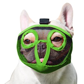JYHY Short Snout Dog Muzzles- Adjustable Breathable Mesh Bulldog Muzzle for Biting Chewing Licking Grooming Dog Mask,Green M
