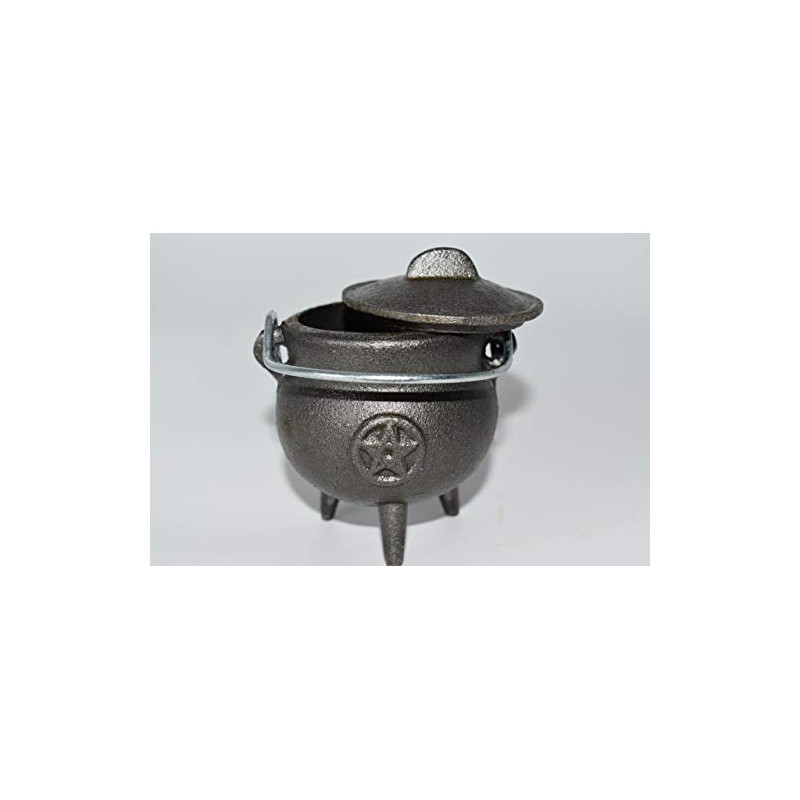 Nature's Enlightenment Small Cast Iron Pentacle Cauldron for Incense, Resin,Cones