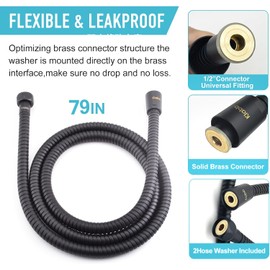 Klabb Adjustable Handheld Shower Head Holder and 79 Inch Hose,Premium ABS Bracket,360 Degree Rotatable Brass Ball and teflon tape,Easy to install,can connect with any standard hand shower thread