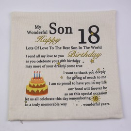 Hasodeo Son 18th Birthday Gift Birthday Cushion Cover for Boys Men Personalited Turning 18th Adult Birthday Memorial Pillowcase Son Gifts from Mom and Dad Throw Pillow Cover Gifts (18th)