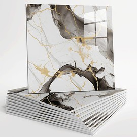 10pcs Peel and Stick Tile Shower Waterproof Marble Tiles Wall Panels, 11.8"x11.8" Self-Adhesive Backsplash Tile, PVC Wall Panels Shower Tiles for Home Bathroom, Kitchen, Living Room White (7)