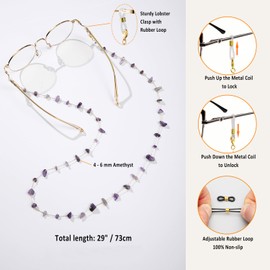 ERNAULO Glasses Chain for Women Eye Glasses Holders Around Neck Natural Crystal Eyeglasses Strap Sunglass Chains for Women EC-Amethyst