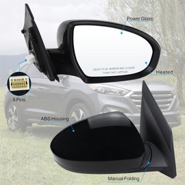 Lqito Right Passenger Side Mirror Compatible With 2016 2017 2018 Hyundai Tucson With Manual folding Power glass Heated Black Replace #87620D3410(5Pins)