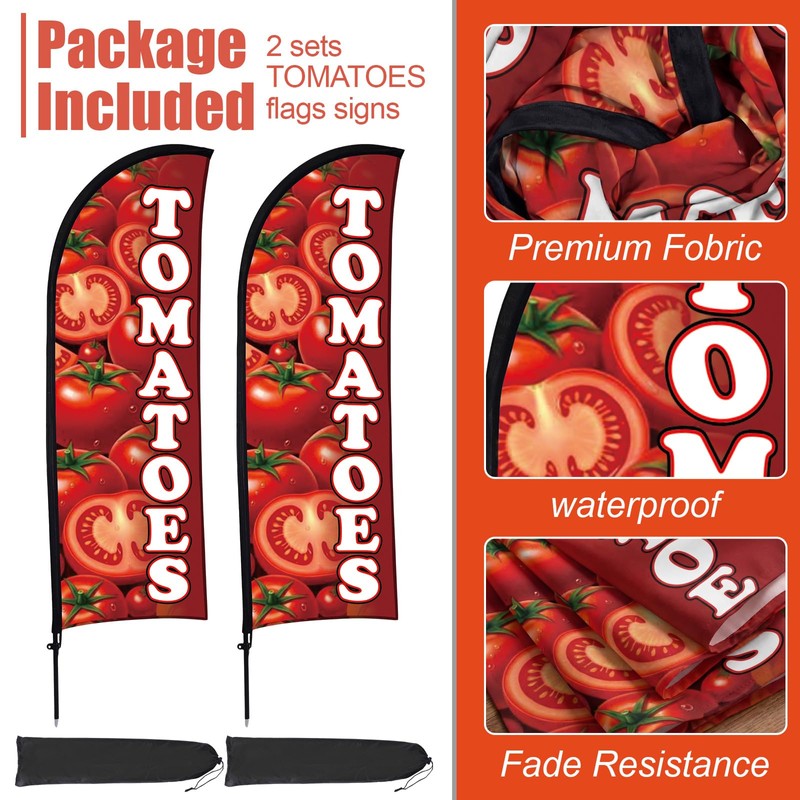 Buryeah 2 Sets Tomatoes Feather Flag Kit 7ft Tomatoes Fruit