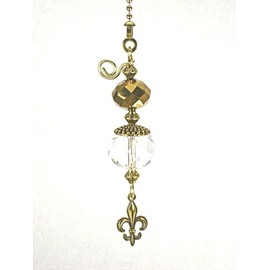 Trace Ellements Brass Fleur de Lis and Crystal Clear Faceted Glass Ceiling Fan Pull Chain