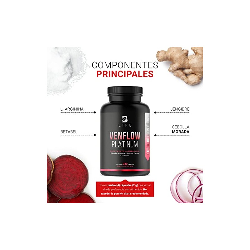 B Life Venflow Platinum con L-Arginina y Resveratrol 240 Cápsulas