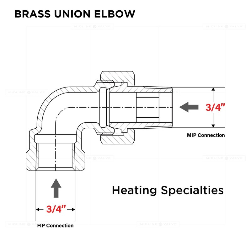 Midline Valve 6I456-5 Elbow Pipe Fitting for Hydronic Heating Applications