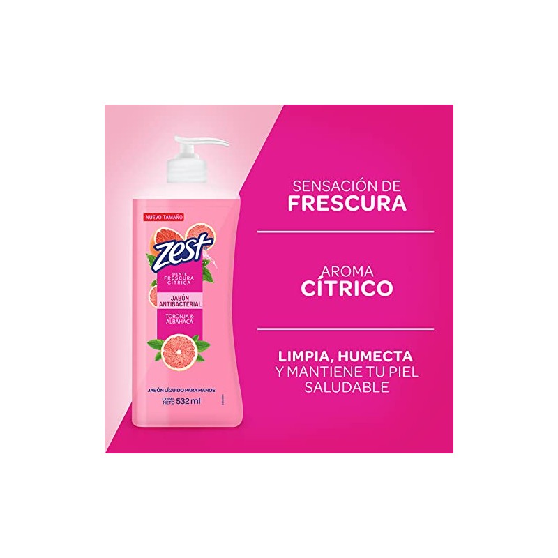 Zest Zest Jabon Liquido Para Manos Toronja y Albahaca 532Ml
