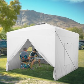 MFSTUDIO 10x10 Pop Up Canopy Tent with Removable Sidewalls, Outdoor Enclosed Instant Portable Shelter with Breathable Mesh Windows, One Person Setup, White