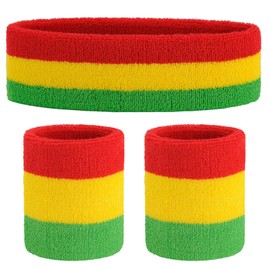 ONUPGO Sweatband Set (3 Pieces) Sports Headband Wrist Striped Sweatbands Terry Cloth Wristband Athletic Exercise Basketball Wrist Sweatband and Headbands Moisture Wicking Sweat Absorbing Head Band