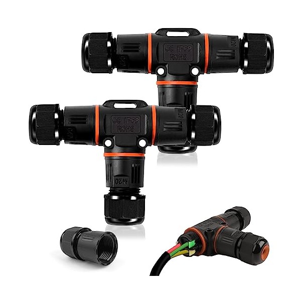 ATPWONZ IP68 Waterproof Junction Box,2PCS 3 way Wire Connectors External