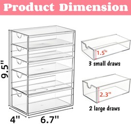 Acshio Clear Hair Accessory Organizer Box, Plastic Hair Tie Organizer Storage Box with 5 Drawers, Hair Accessories Container Makeup Organizer Jewelry Holder for Bathroom, Closet Desk, Office