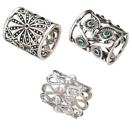 3Pcs Scarf Ring - Scarf Clip, Scarf Ring Clip for Women, Men, Silver Scarf Rings Set, Pearl Hollow Tube Chiffon Buckle, Metal Antique Scarf Clips, Retro Scarf Slide Silver (3PCS)