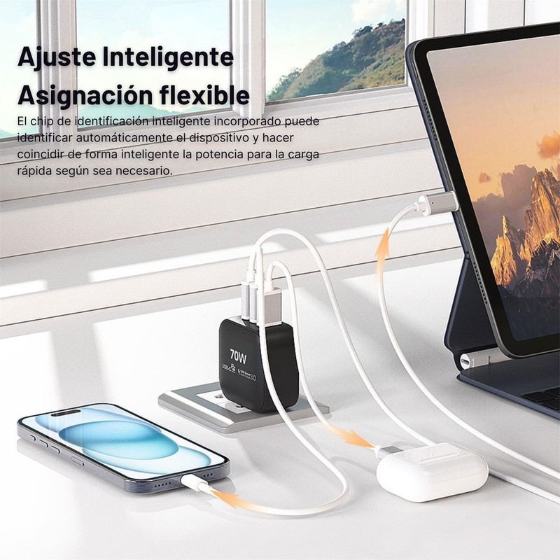 MR. GADGETS Adaptador de Corriente PD 70W, Carga Ultra Rápida,