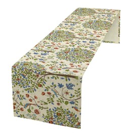 Vintage Floral Birds Tree Table Runner,Spring Fantasy Tree Birds Linen Table Decor for Living Room Tabletop Kitchen,Beige 13x36 Inch