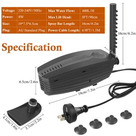 PYPABL 600L/H Aquarium Filter U-V with Timer, 8W Adjustable Fish Tank Filter Pump, Submersible Internal Filter for 30-180L Tank, with Biochemical Cotton, Activated Carbon Cotton