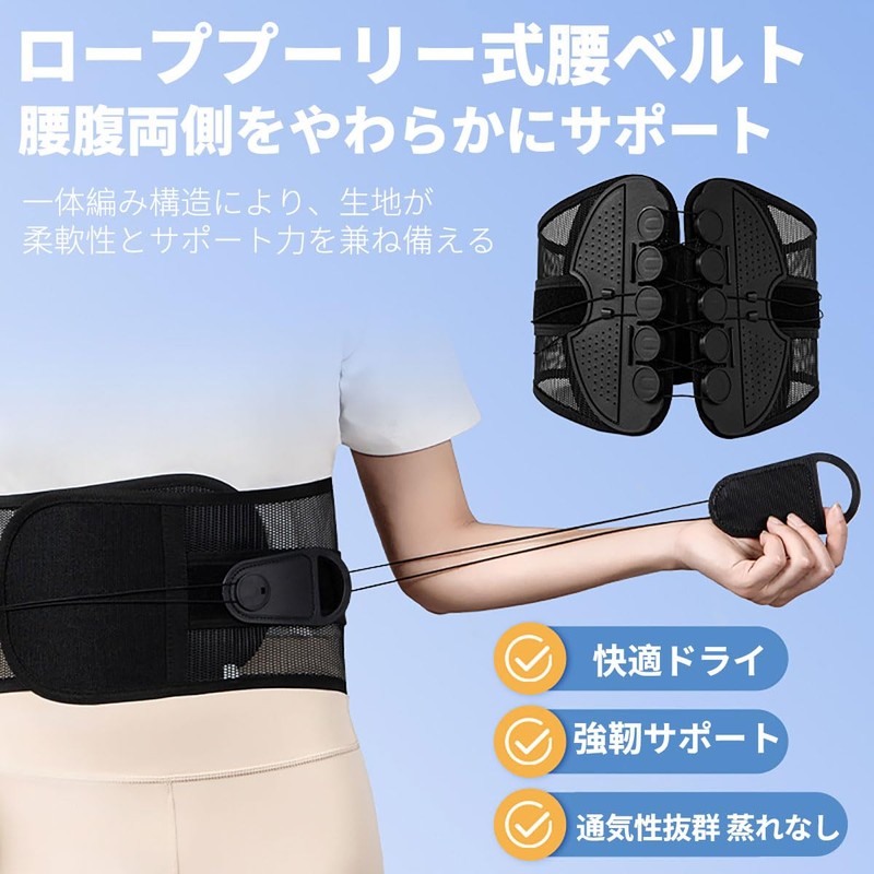 プロ用 腰椎保護ベルト 荷重作業支援 抗菌吸汗素材 (こくしょく, L)
