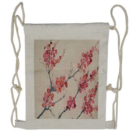 Ambesonne Floral Drawstring Backpack, Vintage Sakura Flowers, Sackpack Bag