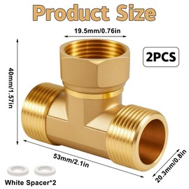 Brass T-Piece Swivel Pipe Fitting 1/2 Inch, G1/2 Inch AGxIGxAG Brass T-Piece 90°, DN15 T-Piece Water Connection, 3-Way T-Connector Coupling for Air Conditioning, Refrigeration System, Sanitary