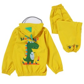 Raincoat, Top and Bottom Set, Cute Rainwear, Girls, Boys, Rainsuit, Waterproof, Windproof, Night Reflective, Storage Bag, Brim Included, For School or Excursions, Camping, Outdoors, Yellow, L Size