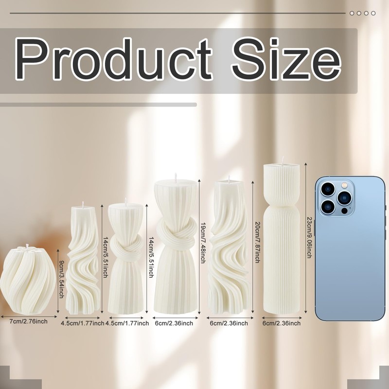 Threlaco 6 Pcs Ribbed Pillar Candles Modern Aesthetic Ribbed Decorative