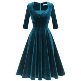 Bbonlinedress Vestido corto de cóctel clásico de los años 50 para mujer, Terciopelo turquesa, XXXL